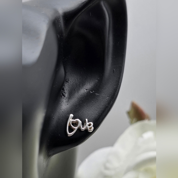 LOVE STERLING SILVER STUD EARRINGS - Picture 3 of 4